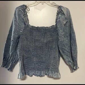 Denim acid wash crop top stretchy